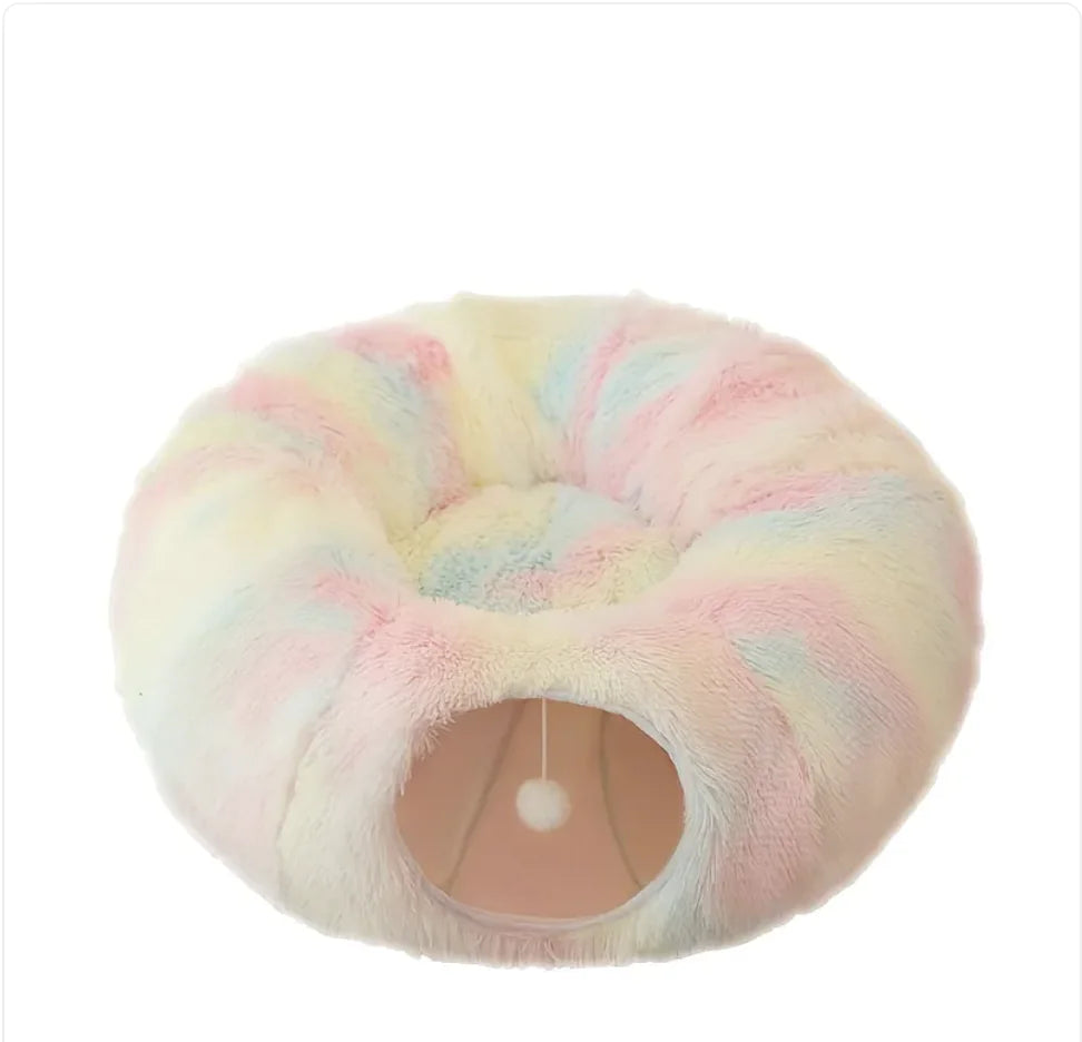 Cozy Plush Cat Tunnel & Nest – Foldable Winter Pet Kennel