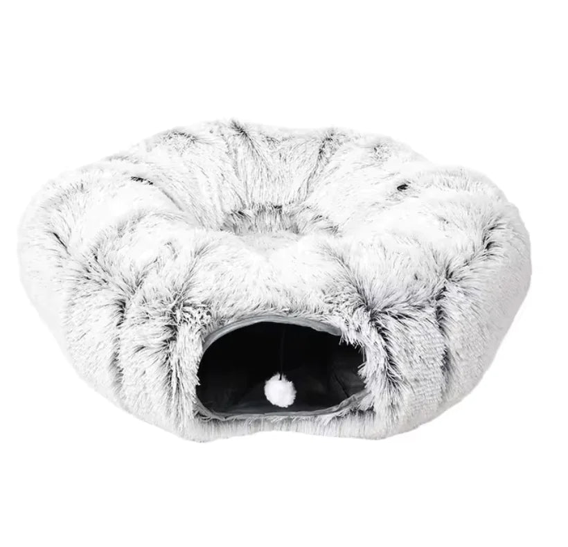 Cozy Plush Cat Tunnel & Nest – Foldable Winter Pet Kennel