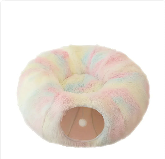 Cozy Plush Cat Tunnel & Nest – Foldable Winter Pet Kennel