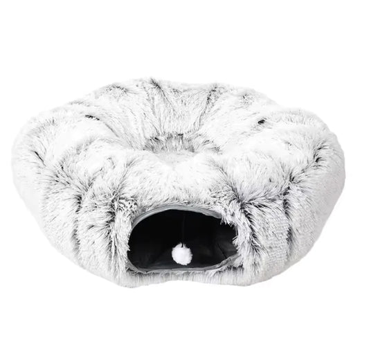 Cozy Plush Cat Tunnel & Nest – Foldable Winter Pet Kennel